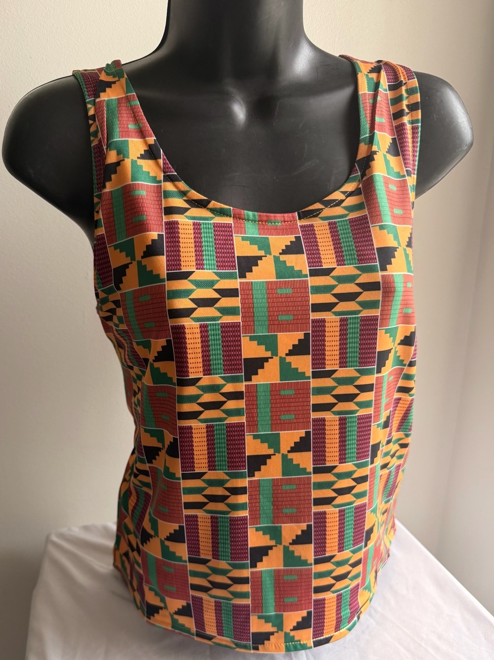 NWOT Kente Inspired Print Lined Tank Top Lrg/XL Stretch Sleeveless Festival Top